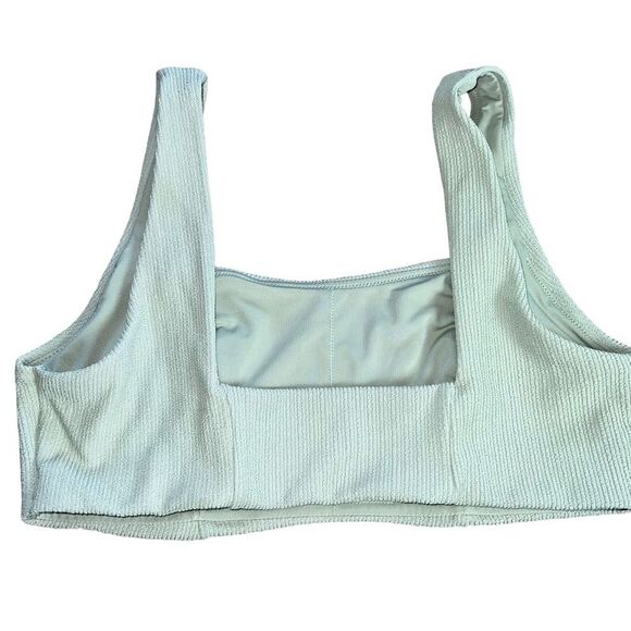 H&M Ribbed Cropped Tank Top Bralette Size 14 Lined Square Neck Pale Green - Picture 2 of 7